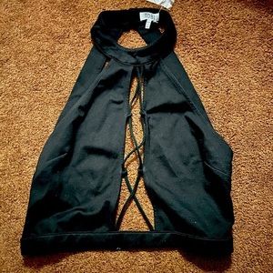 Tobi Criss Cross Halter Black Crop Top-NWT